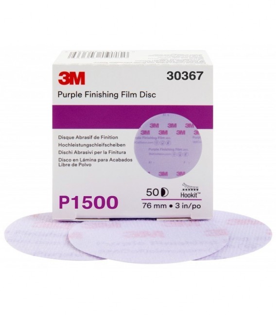 Abrasive disc with film support for violet finish 3M  Hookit 260L, 75 mm, without holes, P1500, 30367