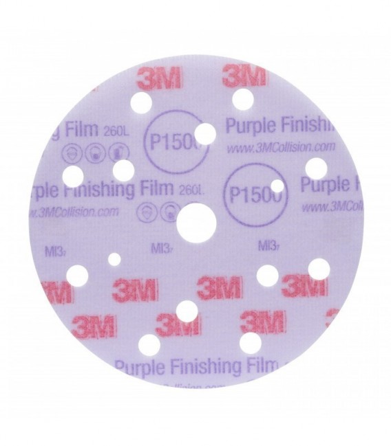 Disco abrasivo per finitura con supporto in film 3M™ Hookit™ 260L Purple, 150 mm, 15 fori, P1500, 51154
