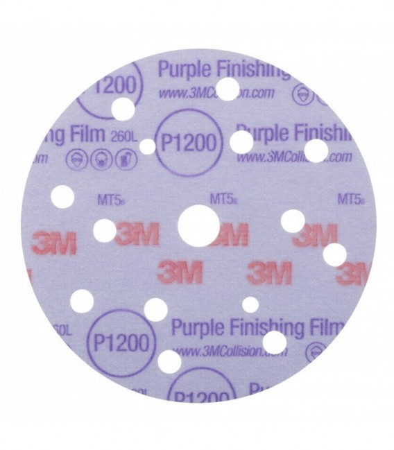 Disco abrasivo per finitura con supporto in film 3M™ Hookit™ 260L Purple, 150 mm, 15 fori, P1200, 51158