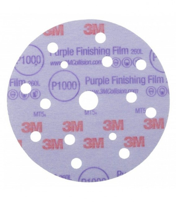 Disco abrasivo per finitura con supporto in film 3M™ Hookit™ 260L Purple, 150 mm, 15 fori, P1000, 51157