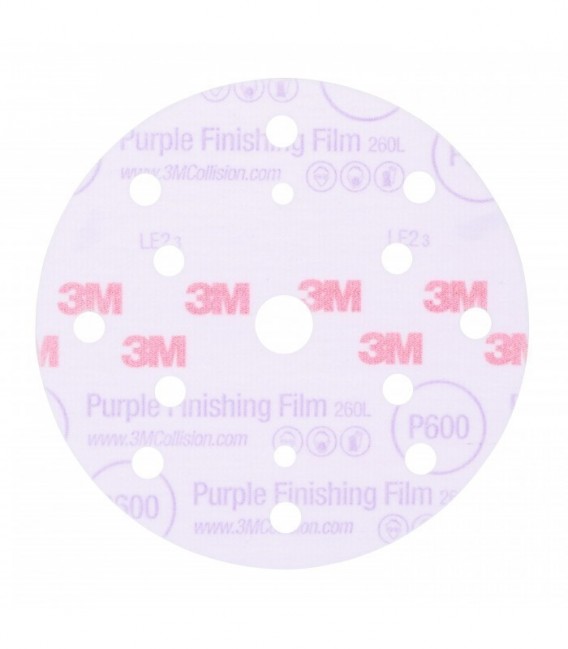 Disco abrasivo per finitura con supporto in film 3M™ Hookit™ 260L Purple, 150 mm, 15 fori, P600, 51156