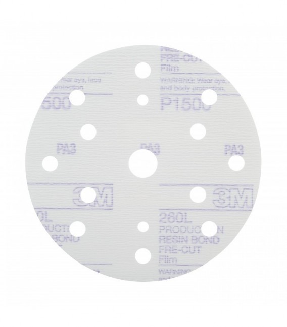 Disco abrasivo con supporto in film 3M™ Hookit™ 260L, 150 mm, 15 fori, P1500, 51053