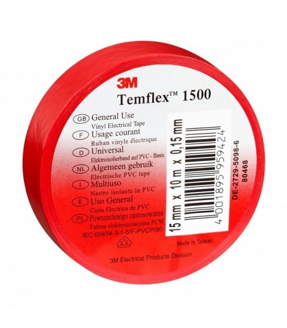 Temflex Vinyl Electric Tape 3M  1500, red, 19 mm x 25 m