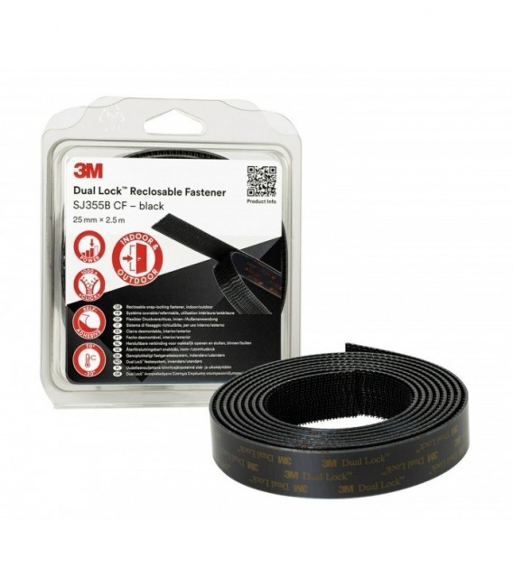 Sistema di fissaggio richiudibile 3M™ Dual Lock™ SJ355B, Nero, 25 mm x 2.5 m, 5.7 mm, Blister