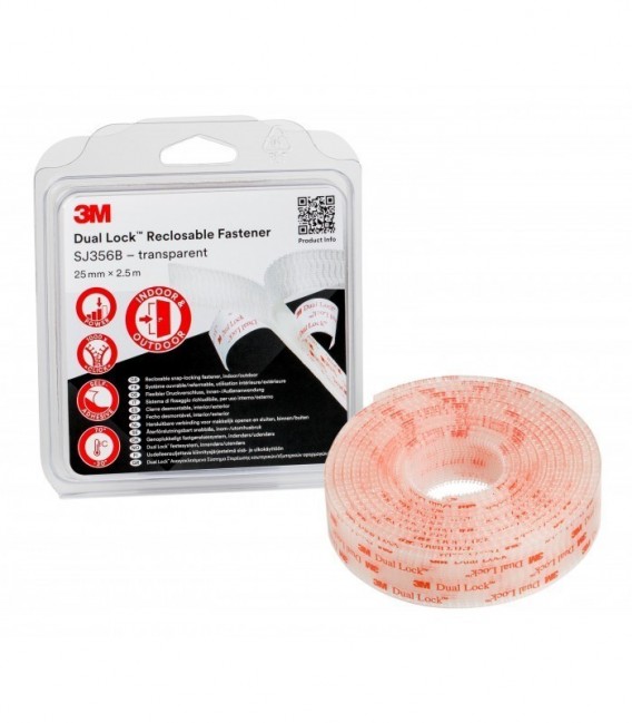 Sistema di fissaggio richiudibile 3M™ Dual Lock™ SJ3560, Trasparente, 25 mm x 2.5 m, 5.7, Pacchetti doppi