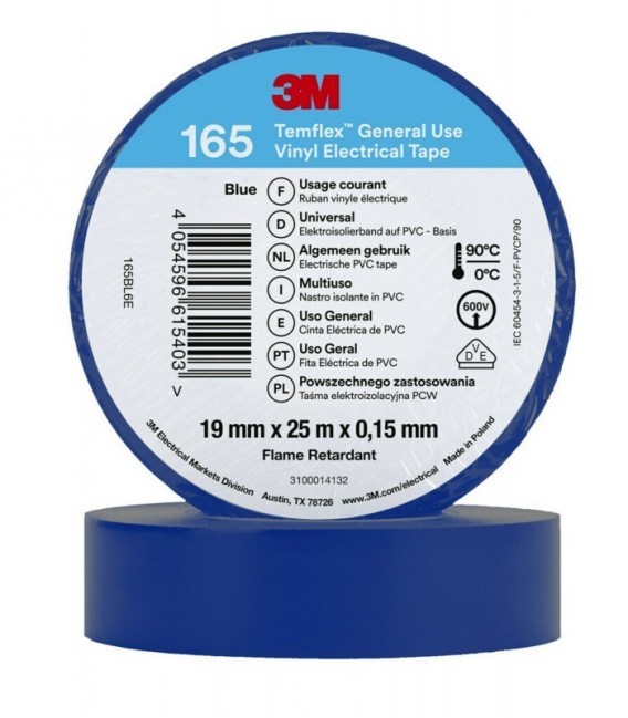 3M™ Temflex™ 165 Nastro isolante in vinile, Blu, 19 mm x 25 m