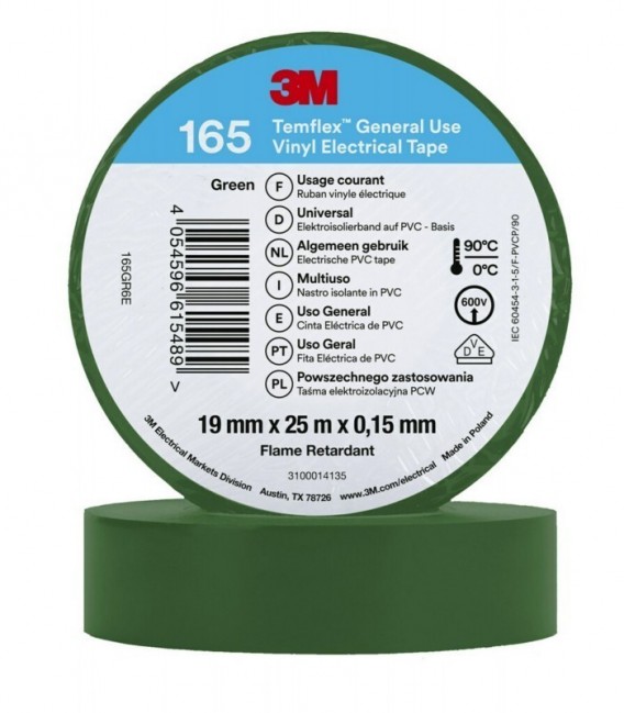 3M™ Temflex™ 165 Nastro isolante in vinile, Verde, 19 mm x 25 m