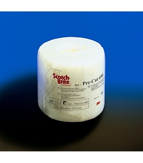3M™ Scotch-Brite™ Rotolo Pre-Tagliato Pulizia Superfici Delicate 690, Bianco, 200 mm x 100 mm, 40/Rotolo