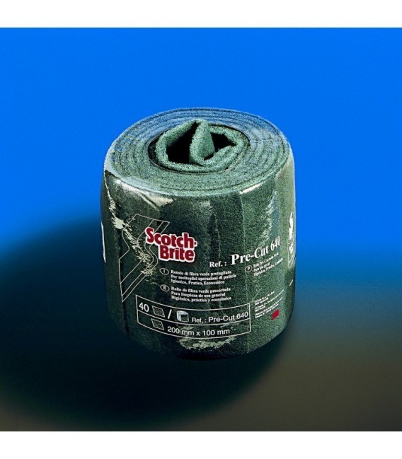 3M™ Scotch-Brite™ Rotolo Pretagliato di Fibra Verde 640, 200 mm x 4 m, 40 Tamponi/Rotolo