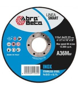 DISCHI DA TAGLIO A36M,DIAM.115X1,6X22,23 4-1/2"X1/16"X7/8",INOX ABRABETA