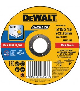 DEWALT DT43905-QZ DISCO DA TAGLIO 115X1.6X22.23 PIATTO IN ACCIAIO INOSSIDABILE