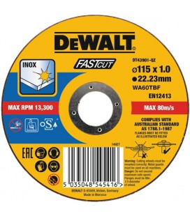 DISCO DA TAGLIO 115X1.5X22.23 PIATTO IN ACCIAIO INOSSIDABILE,DEWALT DT43901