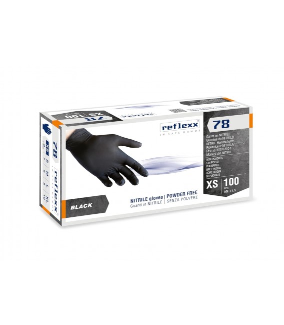 GUANTI IN NITRILE NERI SENZA POLVERE REFLEXX 78 GR.40