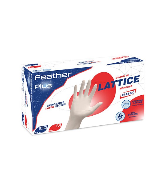 Guanti in Lattice con polvere Feather Plus tg.M, gr. 4,8 pz.100